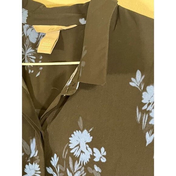 H & M Top Women 12 Blue Floral Western Boho Retro Classic Flowy Summer Concert - Picture 10 of 15